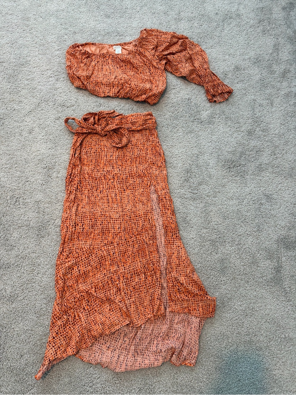 l*space Orange Printed Asymmetrical Two-Piece Dress Set